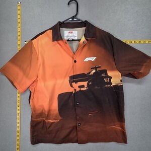 Formula 1 Shirt Mens Small Orange Racing Button Front PacSun F1 Car Graphic